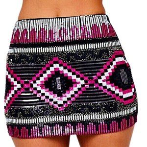 NWT Li Ning Sparkling Black & Pink Sequined Mini Skirt with Lining